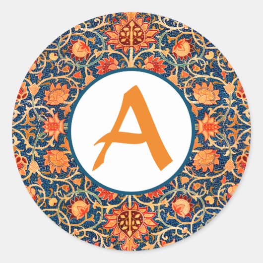 パーソナライズされたイニシャル ウィリアム・モリス ラウンド ステッカー (正面)