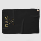 パーソナライズされたイニシャル ゴルフクラブ ブラック＆ゴールド ゴルフタオル (横)