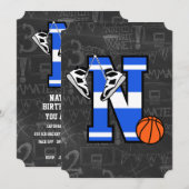 パーソナライズされたイニシャル バスケットボールレター N 招待状 (正面/裏面)