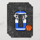 パーソナライズされたイニシャル バスケットボール 文字 O 招待状 (正面/裏面)