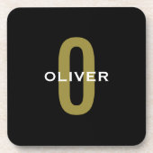 パーソナライズされたイニシャル ブラック ゴールド ホワイト 名前 コースター (正面)