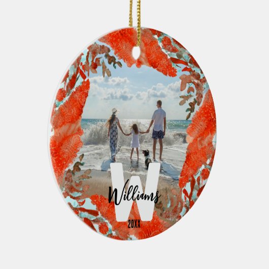 パーソナライズされたイニシャル・名称・年度赤珊瑚 セラミックオーナメント (右)