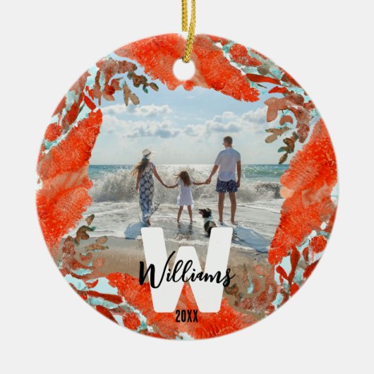 パーソナライズされたイニシャル・名称・年度赤珊瑚 セラミックオーナメント (正面)