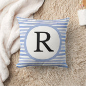 パーソナライズされたイニシャル「R」ブルーカジュアルストライプ クッション (ブランケット)