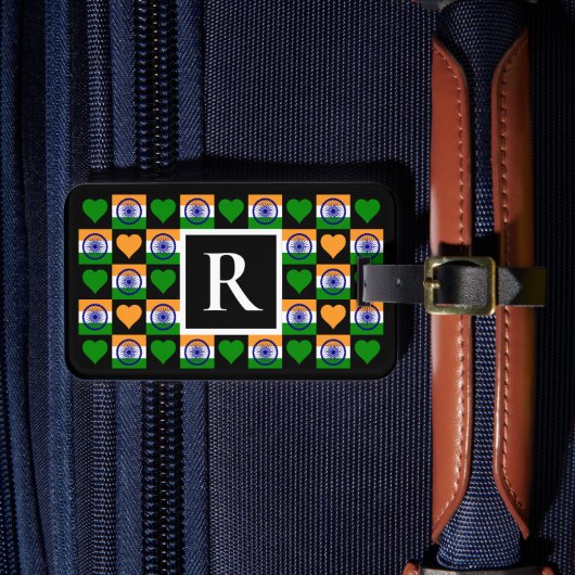 パーソナライズされたインディアン国旗のカスタム文字文字インド ラゲッジタグ (正面インサイチュ4)