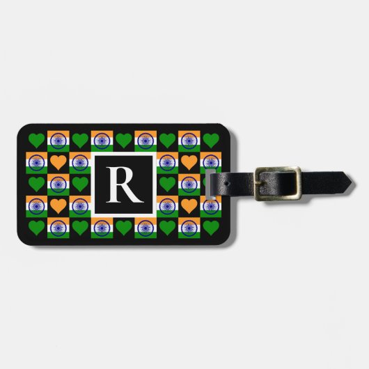 パーソナライズされたインディアン国旗のカスタム文字文字インド ラゲッジタグ (正面横)