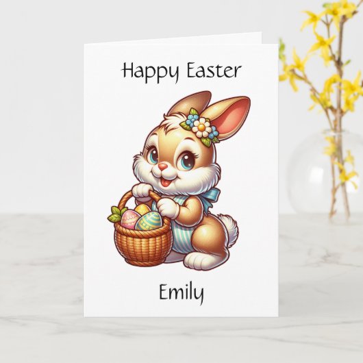 パーソナライズされたイースターバニー+カラーリングページキッド カード (黄色い花)