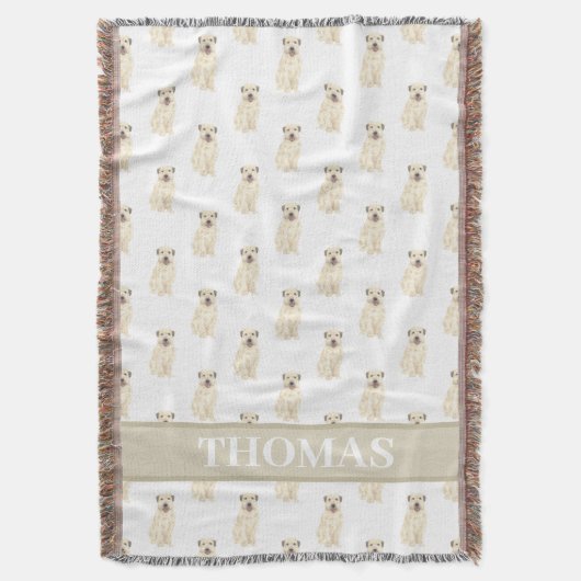 パーソナライズされたウィートン・テリア タン&ホワイト スローブランケット (正面縦)