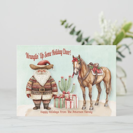 パーソナライズされたウェスタンサンタ シーズンカード (スタンド正面)