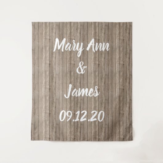 パーソナライズされたウェディングバックドロップ木製背景 タペストリー (正面)