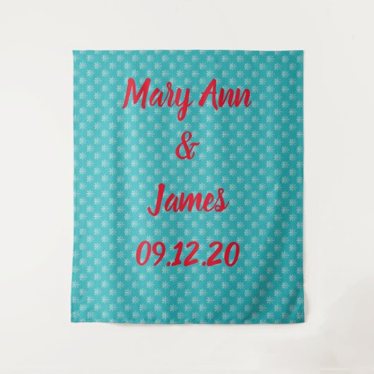 パーソナライズされたウェディングバックドロップ スノーフレーク タペストリー (正面)