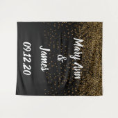 パーソナライズされたウェディングバックドロップ ピンクゴールドライト タペストリー (正面(横))