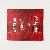 パーソナライズされたウェディングバックドロップ 赤 ゴールドライト タペストリー (正面(横))