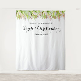 パーソナライズされたウェディングフォトバックドロップ | ピンクのチューリップ タペストリー