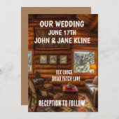 パーソナライズされたウェディング 招待状 ログキャビン ロッジ (正面/裏面)