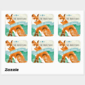 パーソナライズされたウォーターカラーオレンジキツネバーンウッド スクエアシール (シート)