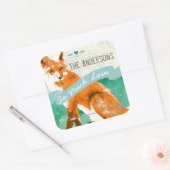 パーソナライズされたウォーターカラーオレンジキツネバーンウッド スクエアシール (封筒)