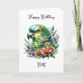 パーソナライズされたウォーター色オウム誕生日 カード (正面)