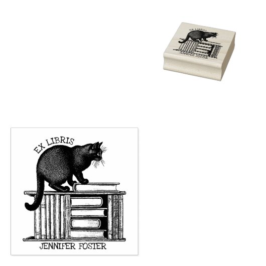 パーソナライズされたエクスリブリス、ヴィンテージ猫の本 ラバースタンプ (押印)