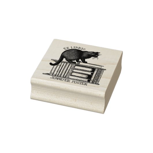 パーソナライズされたエクスリブリス、ヴィンテージ猫の本 ラバースタンプ (スタンプ)