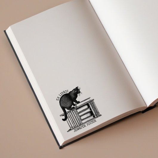 パーソナライズされたエクスリブリス、ヴィンテージ猫の本 ラバースタンプ
