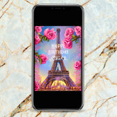 パーソナライズされたエッフェルタワーピンクローゼシック誕生日 カード