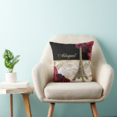 パーソナライズされたエッフェルタワー金ゴールドブラック大理石バラ クッション (椅子)