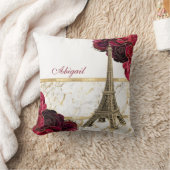 パーソナライズされたエッフェルタワー金ゴールドホワイトマーブルバラ クッション (ブランケット)