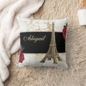 パーソナライズされたエッフェルタワー金ゴールドホワイトマーブルバラ クッション (ブランケット)