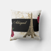 パーソナライズされたエッフェルタワー金ゴールドホワイトマーブルバラ クッション (裏面)