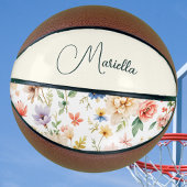 パーソナライズされたエレガントかわいらしフローラ・スクリプト名 バスケットボール