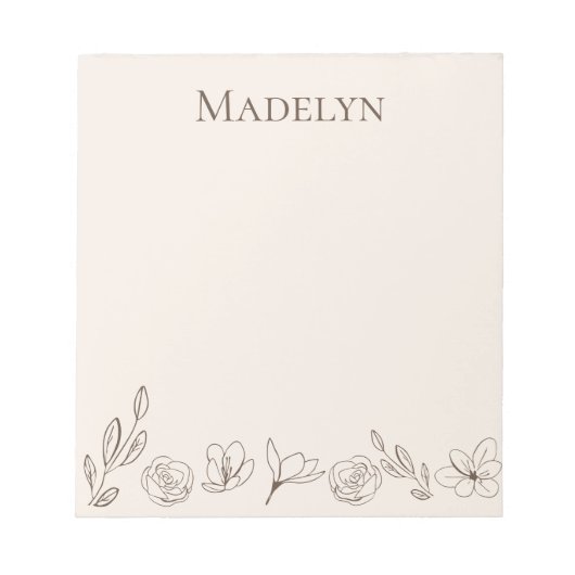 パーソナライズされたエレガントでシンプルなニュートラルカラーのフラワーズ ノートパッド (正面)