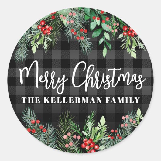 パーソナライズされたエレガントなグリーンのクリスマス ラウンドシール (正面)