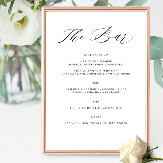 パーソナライズされたエレガントなバー メニュー ウェディング ドリンク サイン
