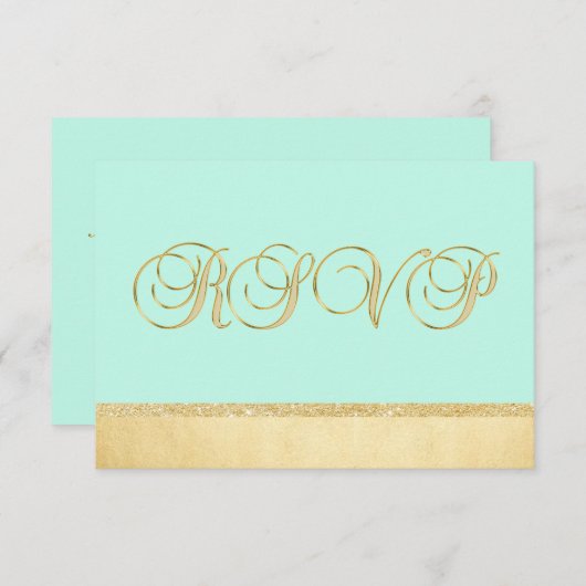 パーソナライズされたエレガントなミントゴールドのRSVPウェディング 招待状 (正面/裏面)