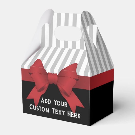 パーソナライズされたエレガントなモダンな赤いリボンとストライプ フェイバーボックス (正面サイド)