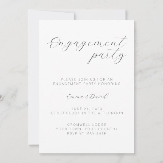 パーソナライズされたエレガントな婚約パーティー招待状 案内状 (正面)