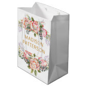 パーソナライズされたエレガントな水彩花柄の女の子らしいおしゃれなギフトバッグ ミディアムペーパーバッグ (裏面アングル)