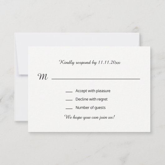 パーソナライズされたエレガントな白と銀のRSVP ウェディング 招待状 (裏面)