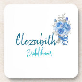 パーソナライズされたエレガントな青い花のブライダルシャワー コースター (正面)