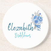 パーソナライズされたエレガントな青い花のブライダルシャワー コースター (正面)