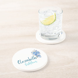 パーソナライズされたエレガントな青い花のブライダルシャワー コースター