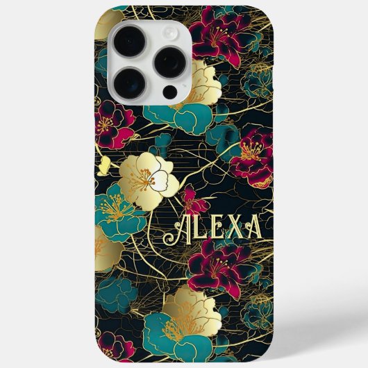 パーソナライズされたエレガントはっきりしたフローラと金ゴールドアクセント Case-Mate iPhoneケース (裏面)