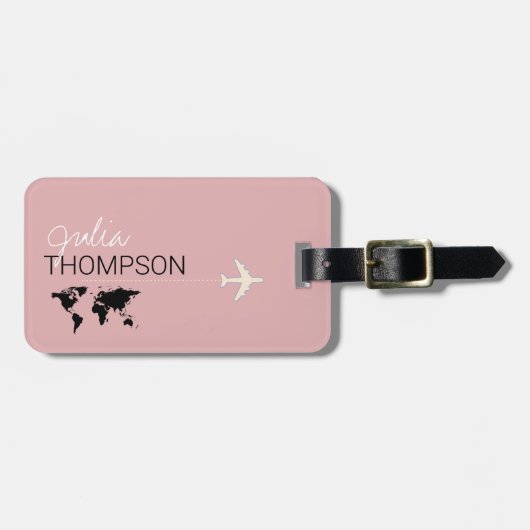パーソナライズされたエレガントほこりっぽいピンク航空 ラゲッジタグ (正面横)