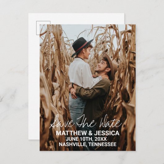 パーソナライズされたエレガントカップル結婚写真 案内ポストカード (正面/裏面)