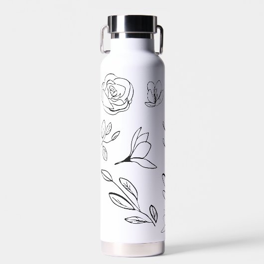 パーソナライズされたエレガントシンプル白黒花模様 ウォーターボトル (正面)