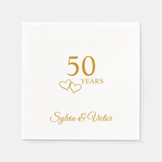 パーソナライズされたエレガントシンプル50周年記念パーティー スタンダードカクテルナプキン (正面)