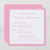 パーソナライズされたエレガントシンプルPink Birthday Party 招待状 (正面/裏面)