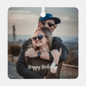 パーソナライズされたエレガントスタイリッシュ夫婦の写真スクリプト メタルオーナメント (裏面)