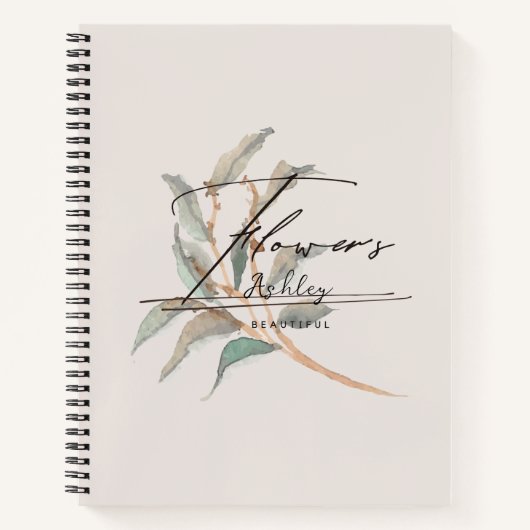 パーソナライズされたエレガントスタイリッシュ水彩植物 ノートブック (正面)